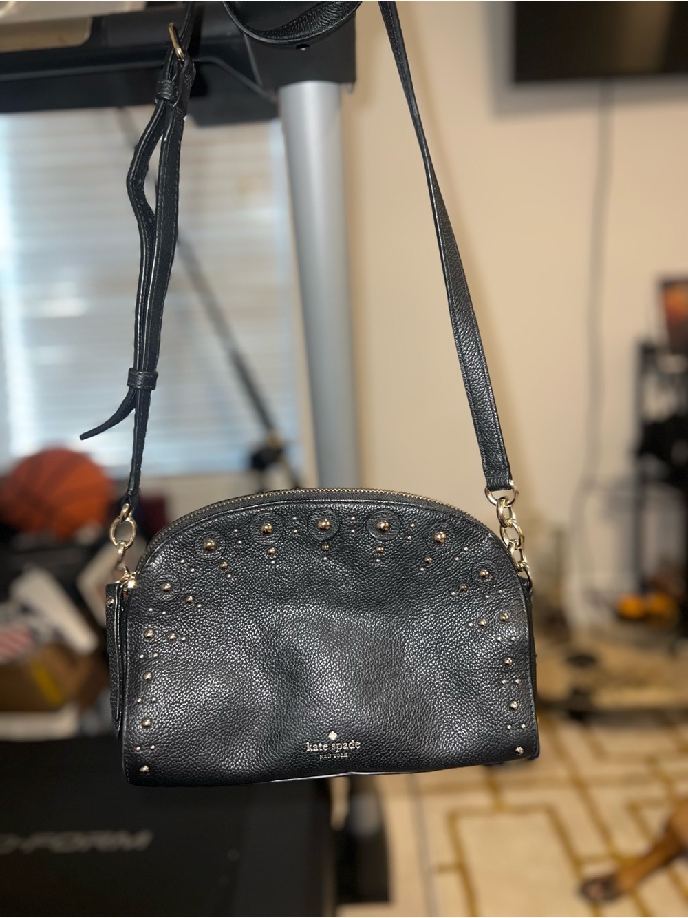 kate spade Black Pebbled Leather Studded Crossbody